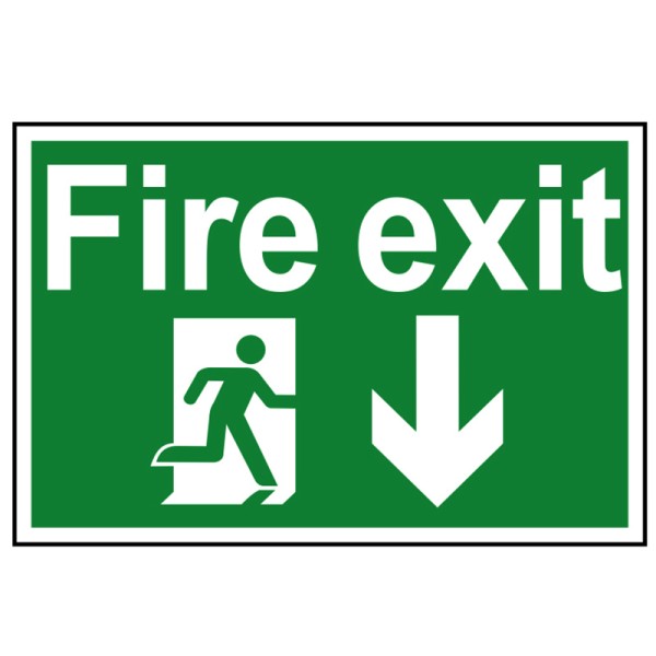 Scan Fire Exit Running Man Arrow Down - PVC Sign 300 x 200mm Scan Fire Exit Running Man Arrow Down - PVC Sign 300 x 200mm