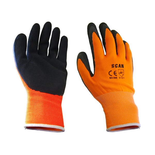 Scan Hi-Vis Orange Foam Latex Coated Gloves - XXL (Size 11) Scan Hi-Vis Orange Foam Latex Coated Gloves - XXL (Size 11)