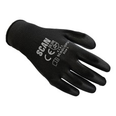 Scan Black PU Coated Gloves - L (Size 9) (200 Pairs)