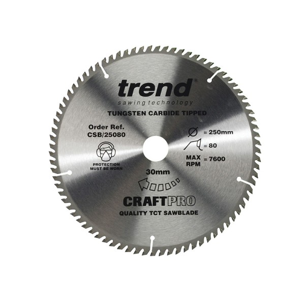 Trend CSB/25080 Craft Pro Saw Blade 250 x 30mm x 80T Trend CSB/25080 Craft Pro Saw Blade 250 x 30mm x 80T