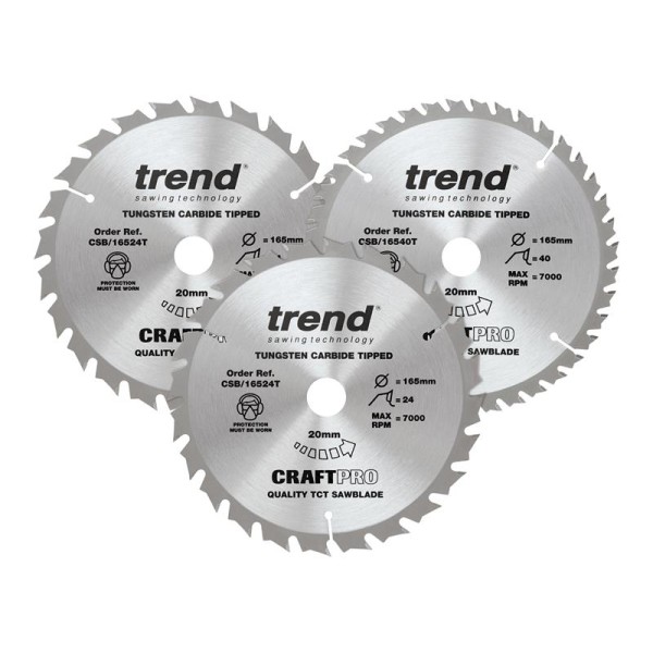 Trend CraftPro Cordless Saw Blade 165 x 20mm x 24T/40T (Pack 3) Trend CraftPro Cordless Saw Blade 165 x 20mm x 24T/40T (Pack 3)