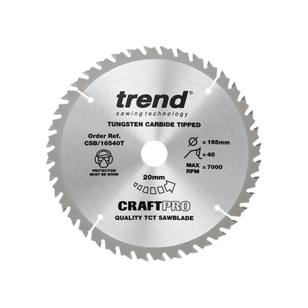Trend CSB/16540T CraftPro Thin Kerf Saw Blade 165 x 20mm x 40T Trend CSB/16540T CraftPro Thin Kerf Saw Blade 165 x 20mm x 40T