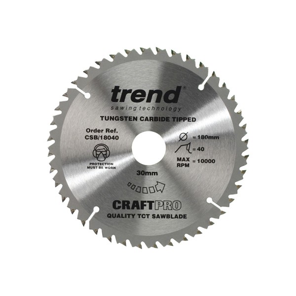Trend CSB/18040 CraftPro Saw Blade 180 x 30mm x 40T Trend CSB/18040 CraftPro Saw Blade 180 x 30mm x 40T
