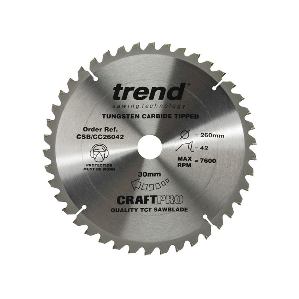 Trend CSB/CC26042 CraftPro Mitre Saw Blade 260 x 30mm x 42T Trend CSB/CC26042 CraftPro Mitre Saw Blade 260 x 30mm x 42T