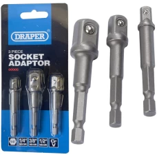 Draper Socket Adaptor Set, 1/4" Hex. x 1/4", 3/8" & 1/2" Sq. Dr. (3 Piece) (00005)