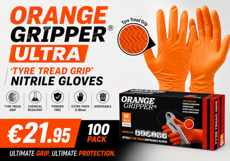 Orange Gripper Ultra Tyre Tread Grip Nitrile Gloves